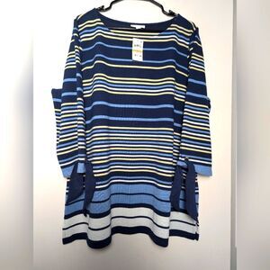 Charter club ribbed top striped sz 3x NEW navy yellow